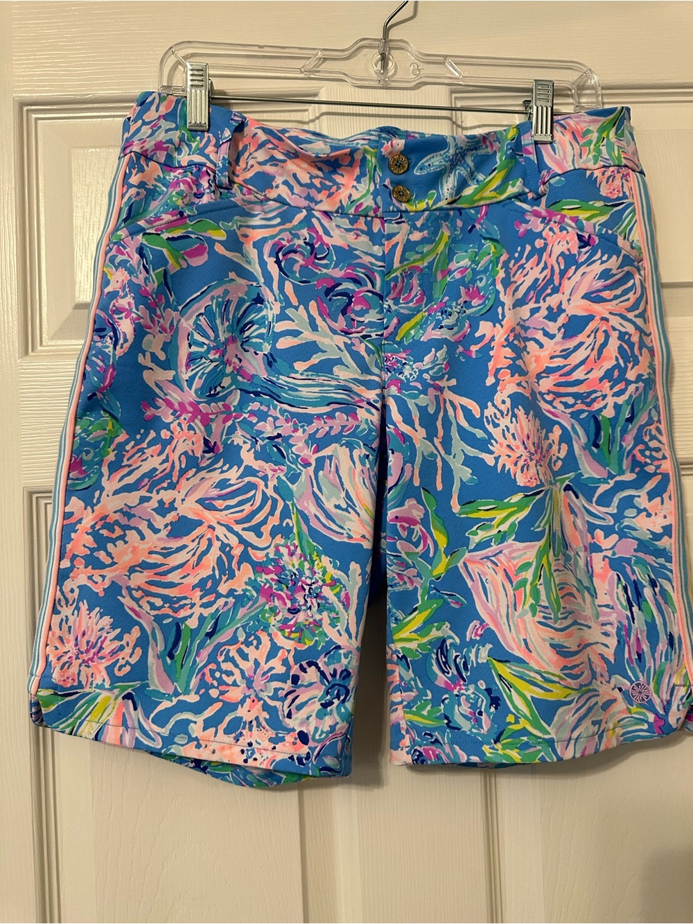 Lilly Pulitzer Blue Floral-Print Bermuda Shorts with Pink & Green Accents